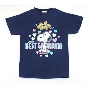 Peanuts Snoopy Grandma T Shirt Navy Blue Graphic Tee Women's Medium